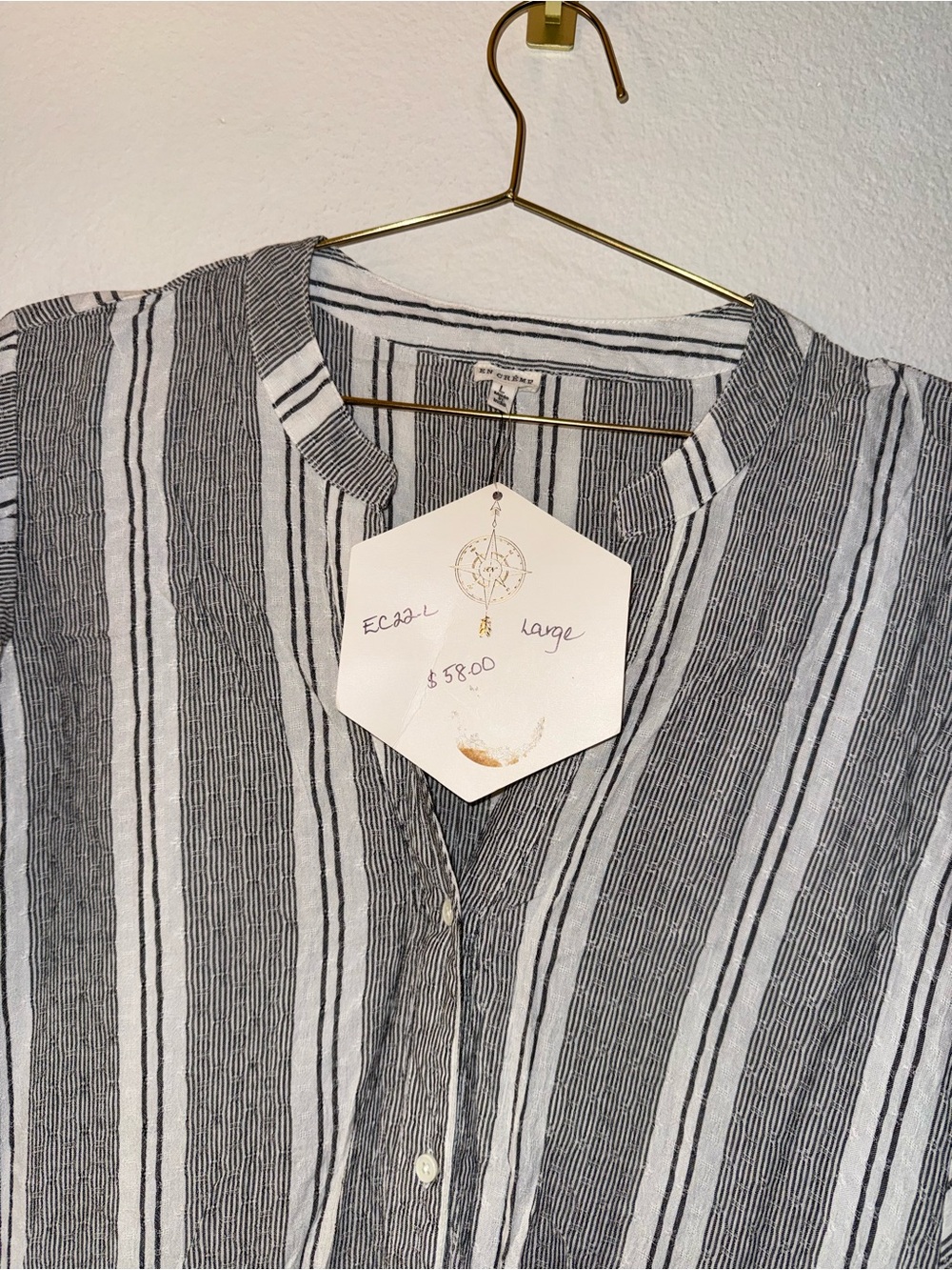 En Creme Striped Button-Front Viscose Dress - Gray & White - Picture 2 of 4